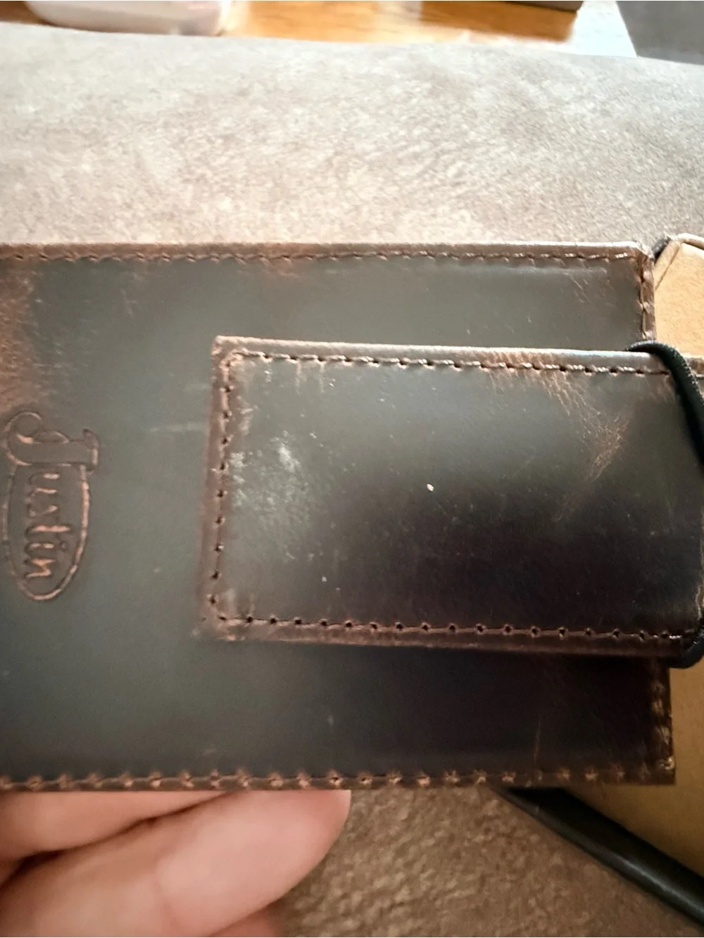 Justin Boots Dark Brown Leather Money Clip with Stud Accent